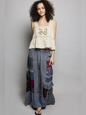✨ POL Printed Patchwork Embroidered Ruffled Skirt ✨🛍️